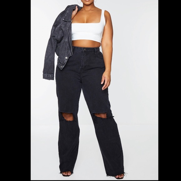 Pretty Little Thing Distressed Straight Jeans M - Picture 1 of 9